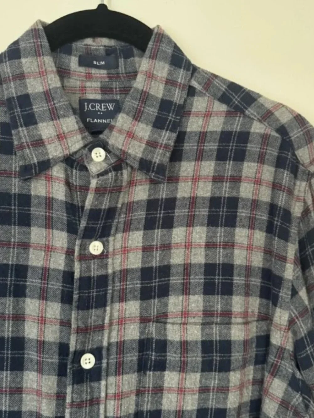 J.Crew Men's Slim Fit Plaid Flannel Shirt Navy Red Gray Small